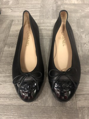 Authentic CHANEL Ballerina Black Captoe Leather Ballet Flats Size 37.5 (7.5)  | eBay | eBay US