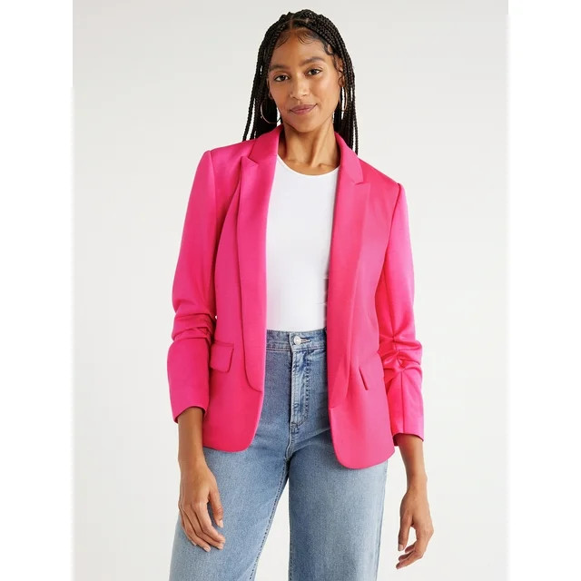 Scoop Women's Relaxed Scuba Knit Blazer with Scrunch Sleeves, Sizes XS-XXL | Walmart (US)