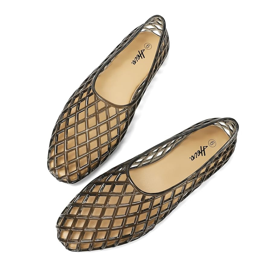 HEVA Women's Jelly Mesh Flats Breathable Clear Hollow Shoes Summer Beach Jellies Ballet Sandals | Amazon (US)