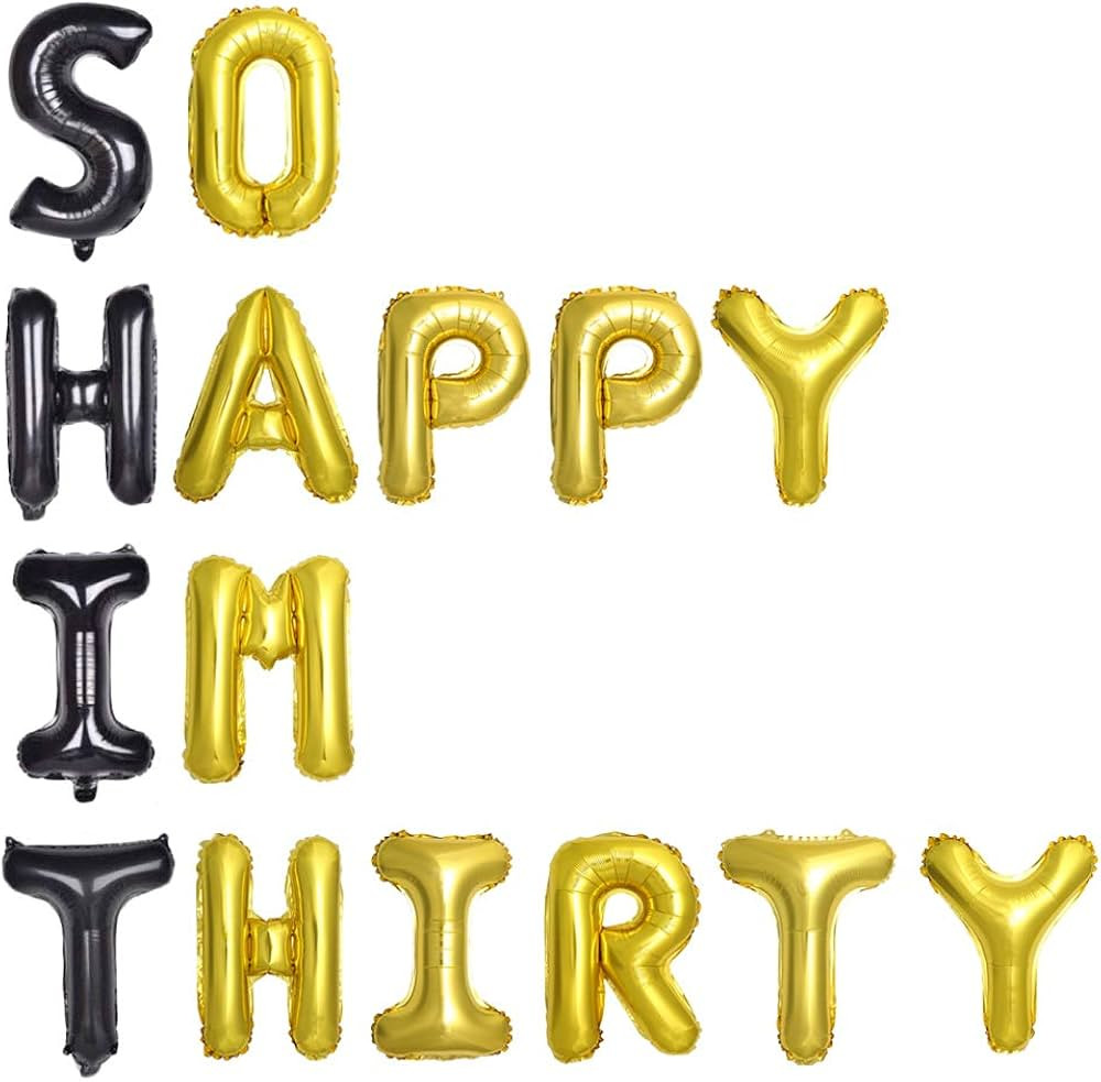 Funny 30th Birthday Ballloons for Him, So Happy IM Thirty Balloons Black and Gold, Happy 30th Bir... | Amazon (US)