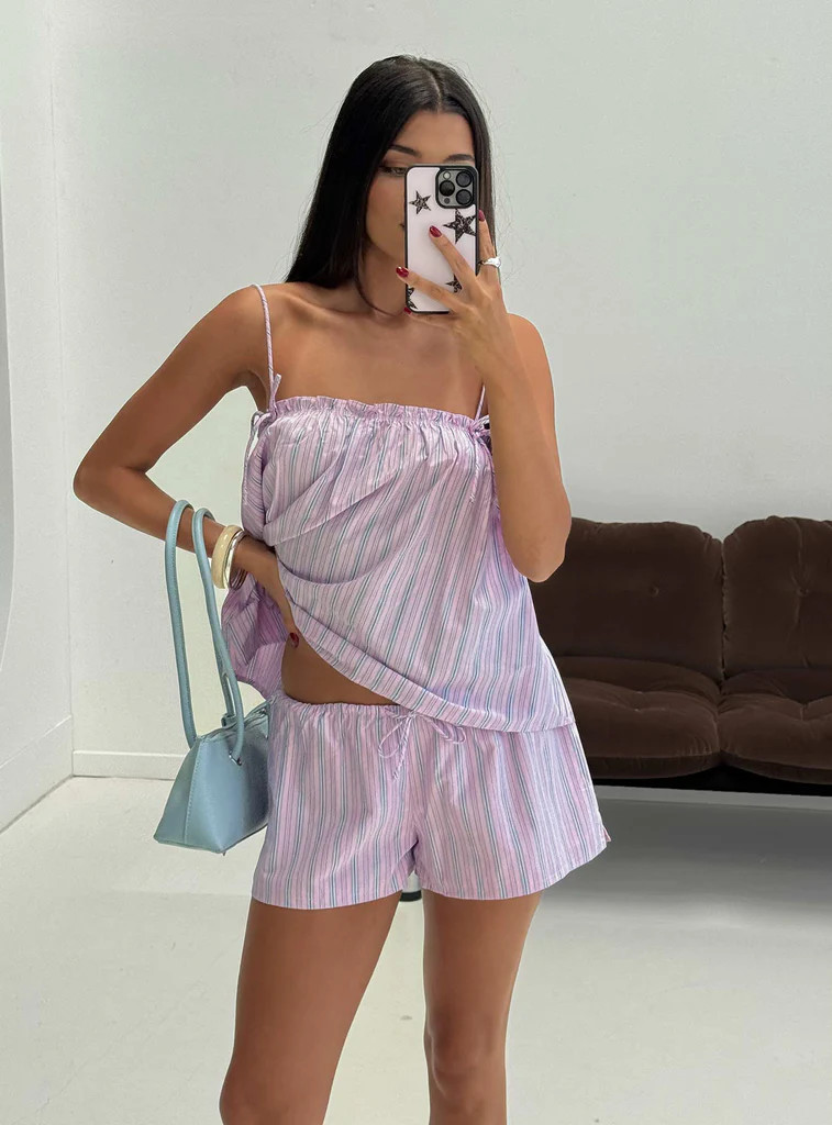 Pepita Drawstring Shorts Pink Stripe | Princess Polly US