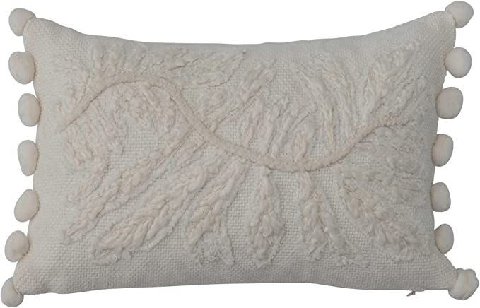 Creative Co-Op Cotton Lumbar Embroidery Poms, White Pillows, 14" L x 9" W x 1" H | Amazon (US)