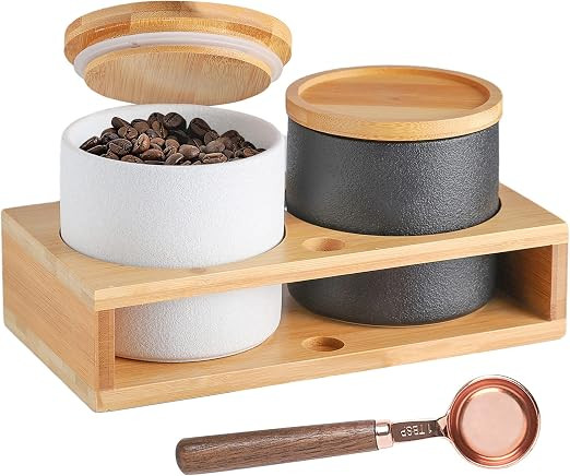 Coffee Containers with Shelf & Scoop - 2 x 17.9OZ(530 ML) Ceramic Airtight Coffee Bean Storage Co... | Amazon (US)