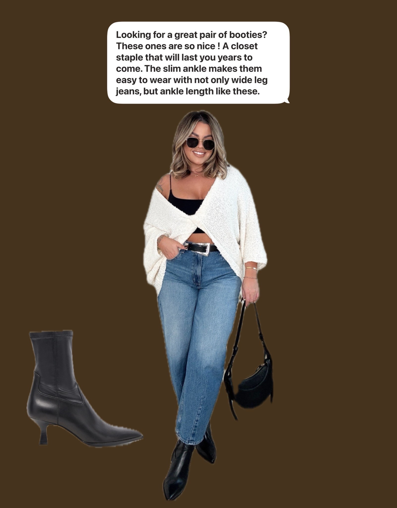 Boots size up
Jeans also size up and get the long length if you are 5’5 or taller. I’m wearing 14L 
Tank linked similar 
Sweater linked exact and similar size L 

#LTKFindsUnder100 #LTKFindsUnder50 #LTKMidsize