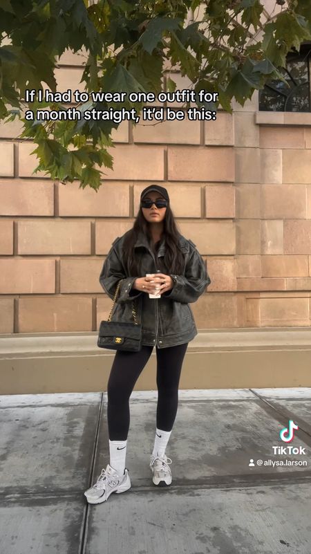 Casual outfit, leather jacket, black leggings, new balance sneakers, neutral outfit

#LTKstyletip #LTKshoecrush #LTKSeasonal