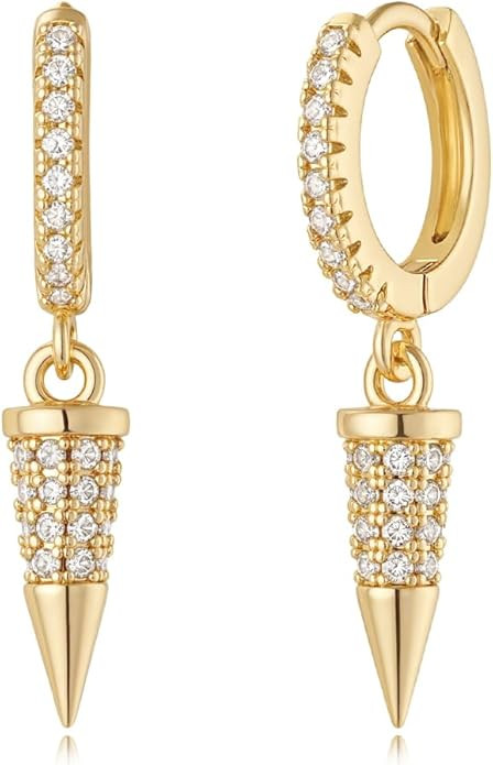 MYEARS Women Earrings Gold Huggie Hoop Dangle Drop 14K Gold Plated Small Simple Hypoallergenic Ev... | Amazon (US)