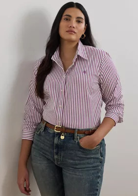 Lauren Ralph Lauren Women's Plus Size Classic Fit Striped Broadcloth Shirt, 1X | Belk