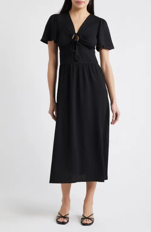 Loveappella Keyhole Midi Dress in Black at Nordstrom, Size X-Large | Nordstrom