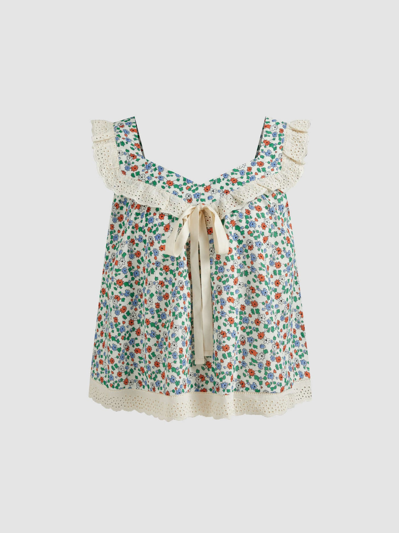 Vacation Summer Tops Babydoll Tops Sweetheart Floral Contrasting Binding Bowknot Ruffle Top For P... | Cider