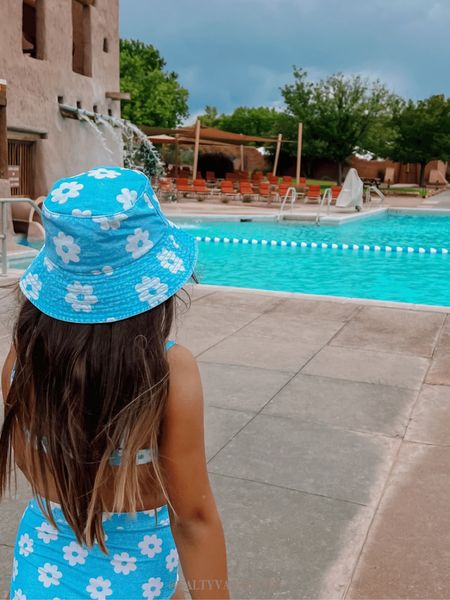 Adorable Daisy Jean print billabong Swimsuit for kids. The top is reversible. High waisted, bikini, two piece swimwear resort pool wear for kids & with matching hat. On Sale Now! 

#LTKkids #LTKswim #LTKtravel