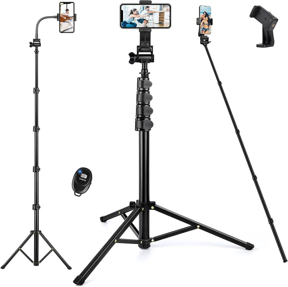 Phone Tripod Stand, 74" Selfie Stick Tripod with Remote Gooseneck Phone Holder, Phone Stand Tripo... | Amazon (US)