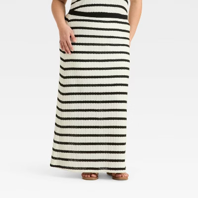 Women's Knit Openwork Maxi Sweater Skirt - Universal Thread™ Black/White Striped XXL | Target