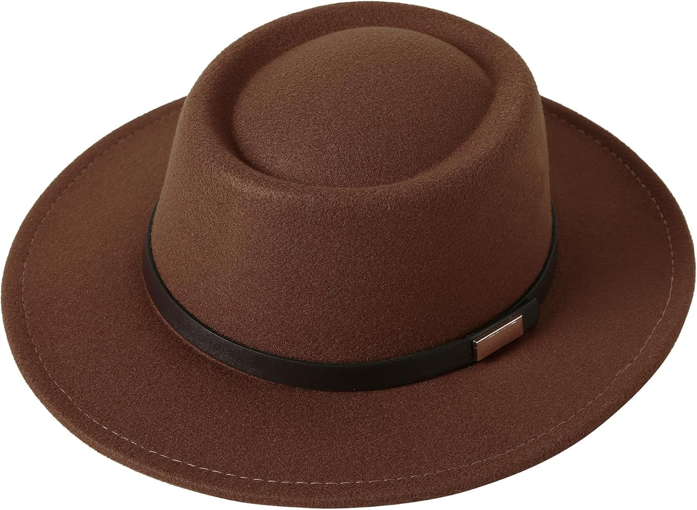 Lanzom Women Vintage Wide Brim Warm Wool Fedora Hat Belt Panama Hat Felt Jazz Hat | Amazon (US)