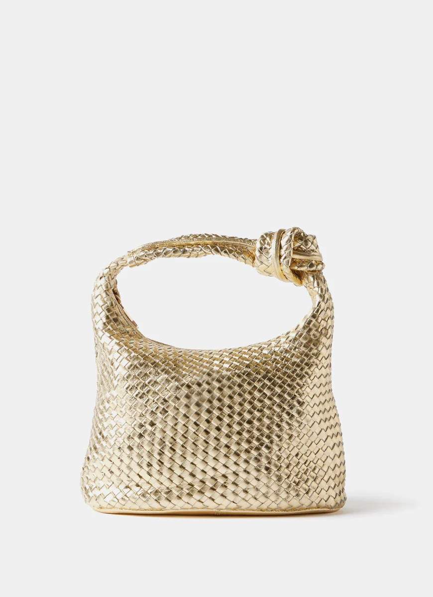 Gold Leather Woven Knot Handle Bag | Mint Velvet