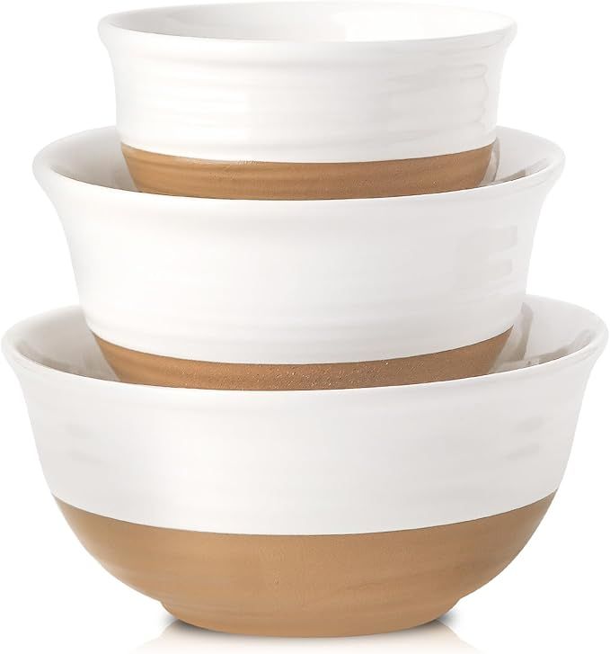 Hasense Salad Mixing Bowls, Large Serving Bowls, 1.5/1.0/0.5 Qt White Bowls Set, Serving Dishes f... | Amazon (US)