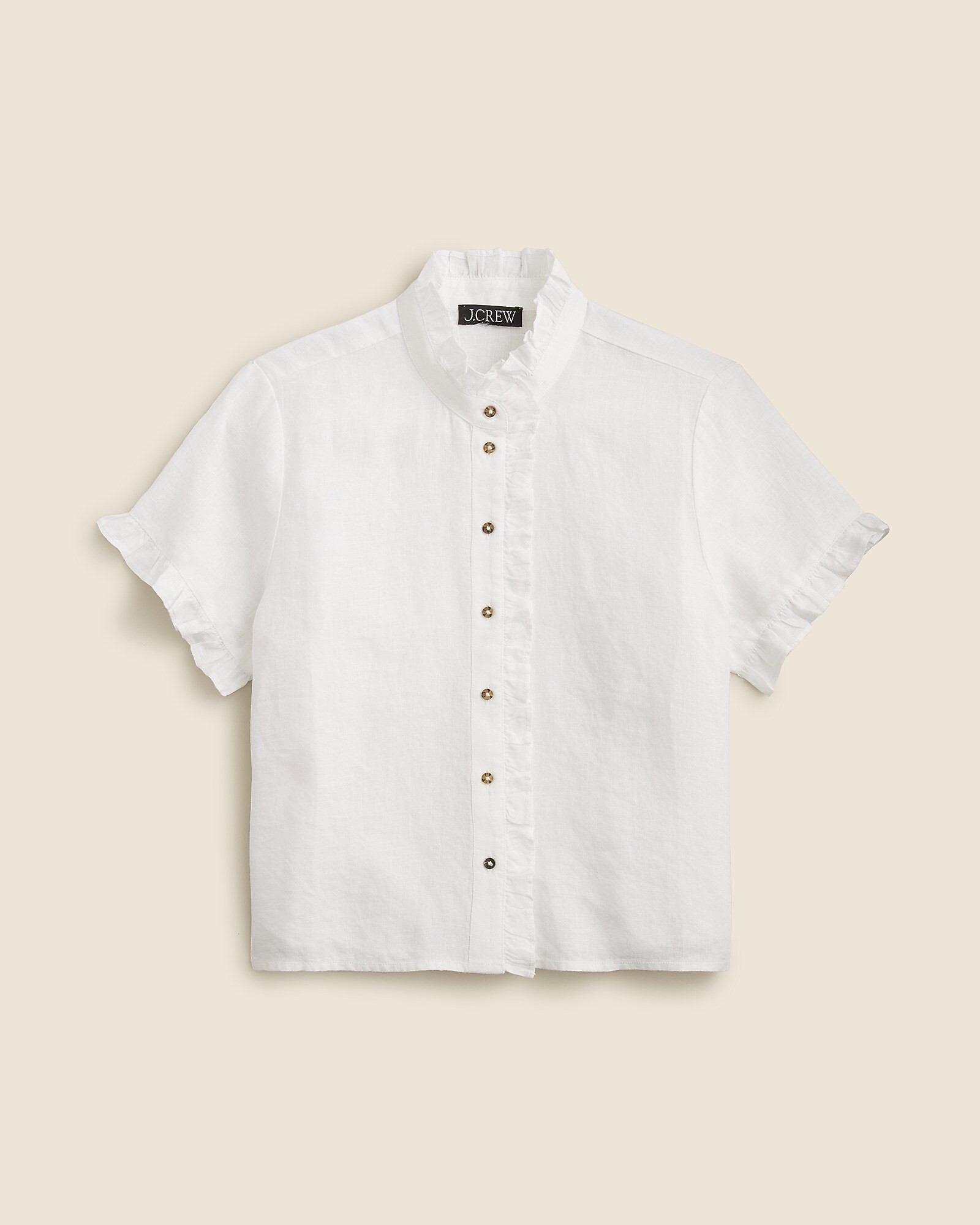 Ruffle-trim button-up shirt in linen | J. Crew US