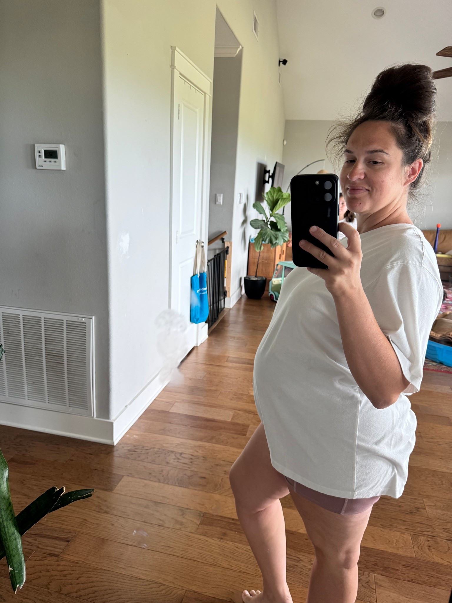 Today’s bump friendly outfit! 

Wearing an XXL in this men’s shirt for a super oversized fit, and a L in the biker shorts that work great pregnant and postpartum! 

#LTKActive #LTKMidsize #LTKBump