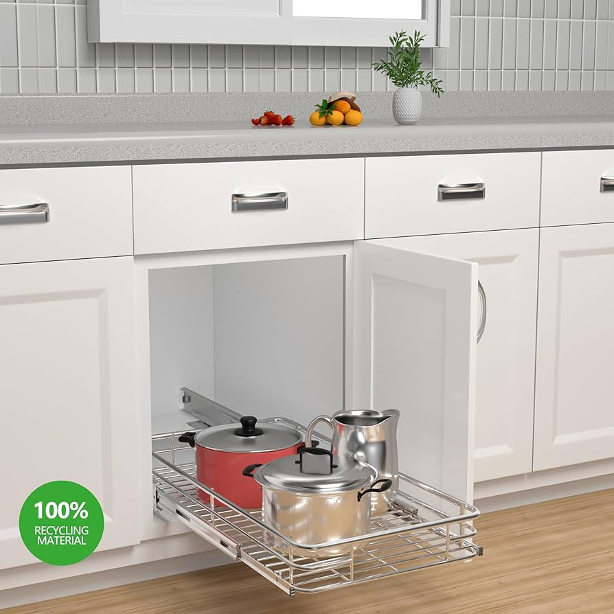 Cabinet Pull Out Shelves (17" W x 21" D), Heavy-Duty Premium Collection Slide Out Shelves, Metal ... | Amazon (US)