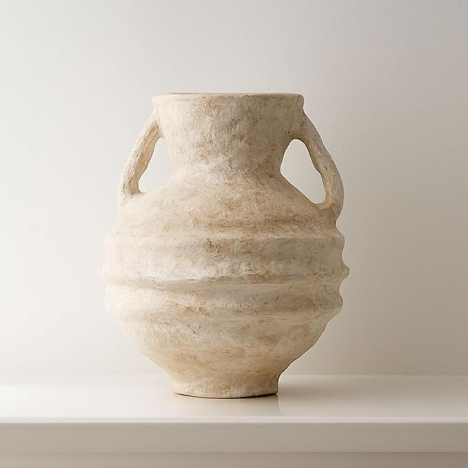 Decorative Flower Vase for Home Decor – Boho Paper Mache Accent with Handles, Stylish Flower Va... | Amazon (US)