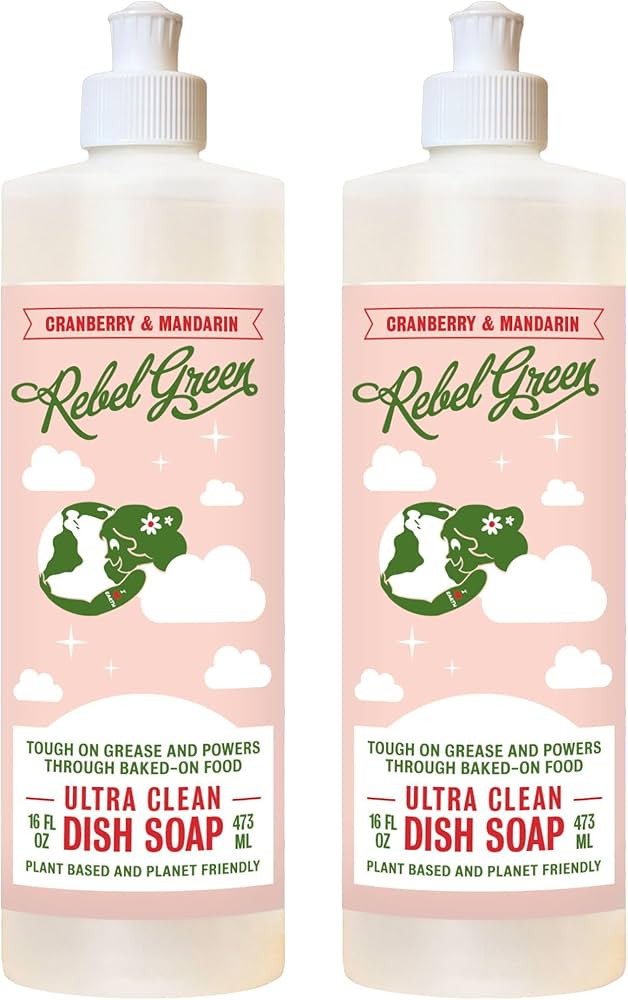 Rebel Green Super Deluxe Dish Soap - Plant-Derived Sustainable Dishwashing Soap - Cranberry & Man... | Amazon (US)