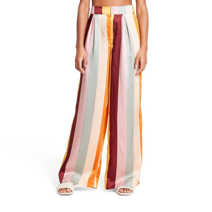 Women's Mixed Vertical Stripe Print Wide Leg Pants - Fe Noel x Target Orange/Brown/Peach | Target