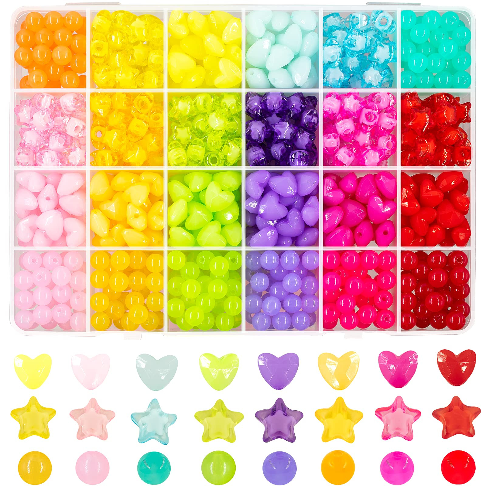 560Pcs Candy Color Pastel Beads Acrylic Heart Beads Stars Beads Colorful Pony Beads Round Beads C... | Amazon (US)