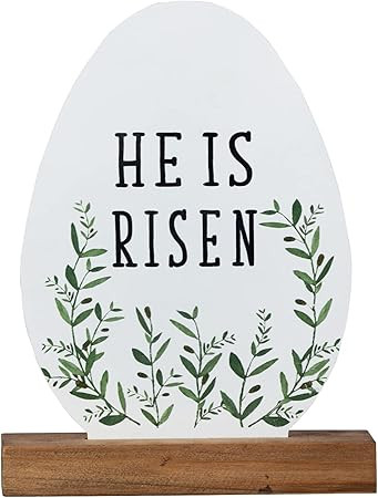 Guruitone He is Risen Easter Decorations Farmhouse Decor Easter Eggs Shape Wood Sign Easter Decor... | Amazon (US)