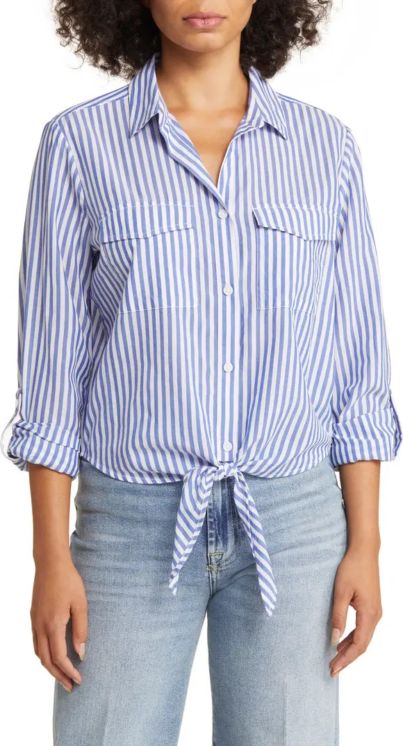 beachlunchlounge Stripe Tie Front Cotton & Modal Button-Up Shirt | Nordstrom | Nordstrom