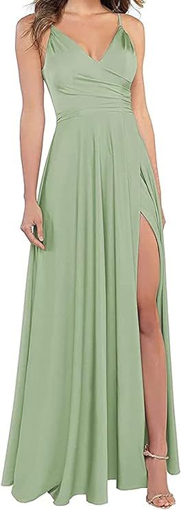Lindo Noiva Long Bridesmaid Dresses for Women Formal Satin Spghetti Strap Prom Evening Gowns LNL0... | Amazon (US)