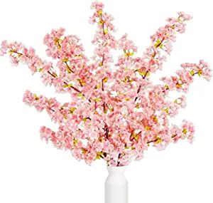 Houele Cherry Blossom Branches, 39 Inch Long Stem Artificial Flowers Cherry Blossom Tree Silk Fak... | Amazon (US)