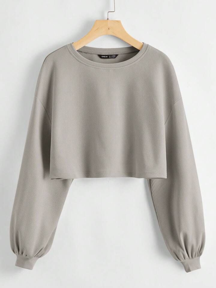 SHEIN EZwear Round Neck Drop Shoulder Knitted Sweater | SHEIN
