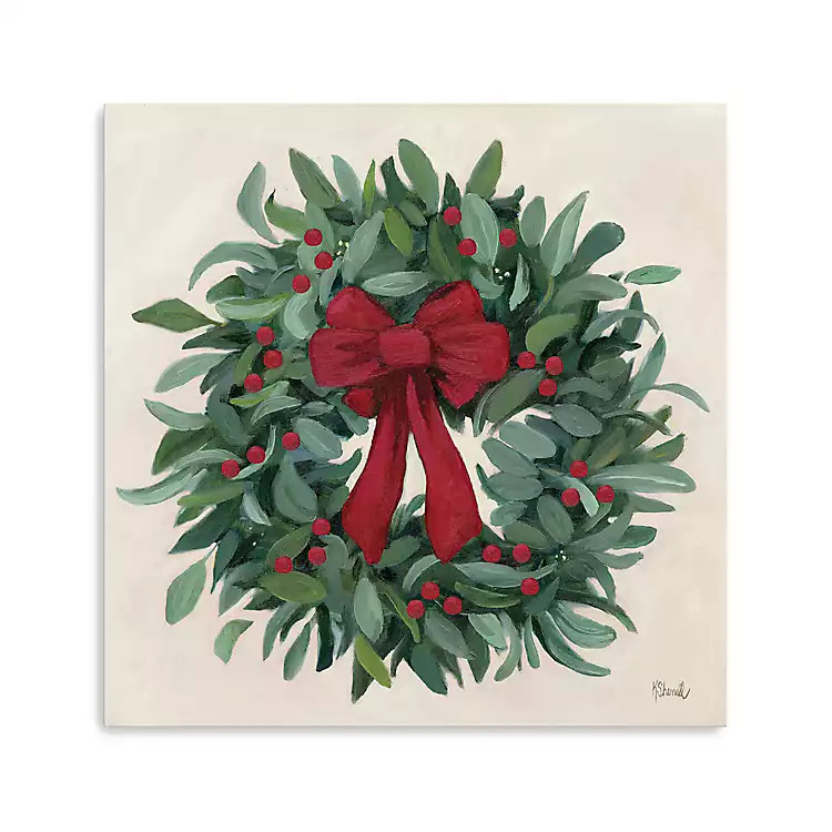 Eucalyptus Bow Wreath Christmas Canvas Art Print | Kirklands Home | Kirklands