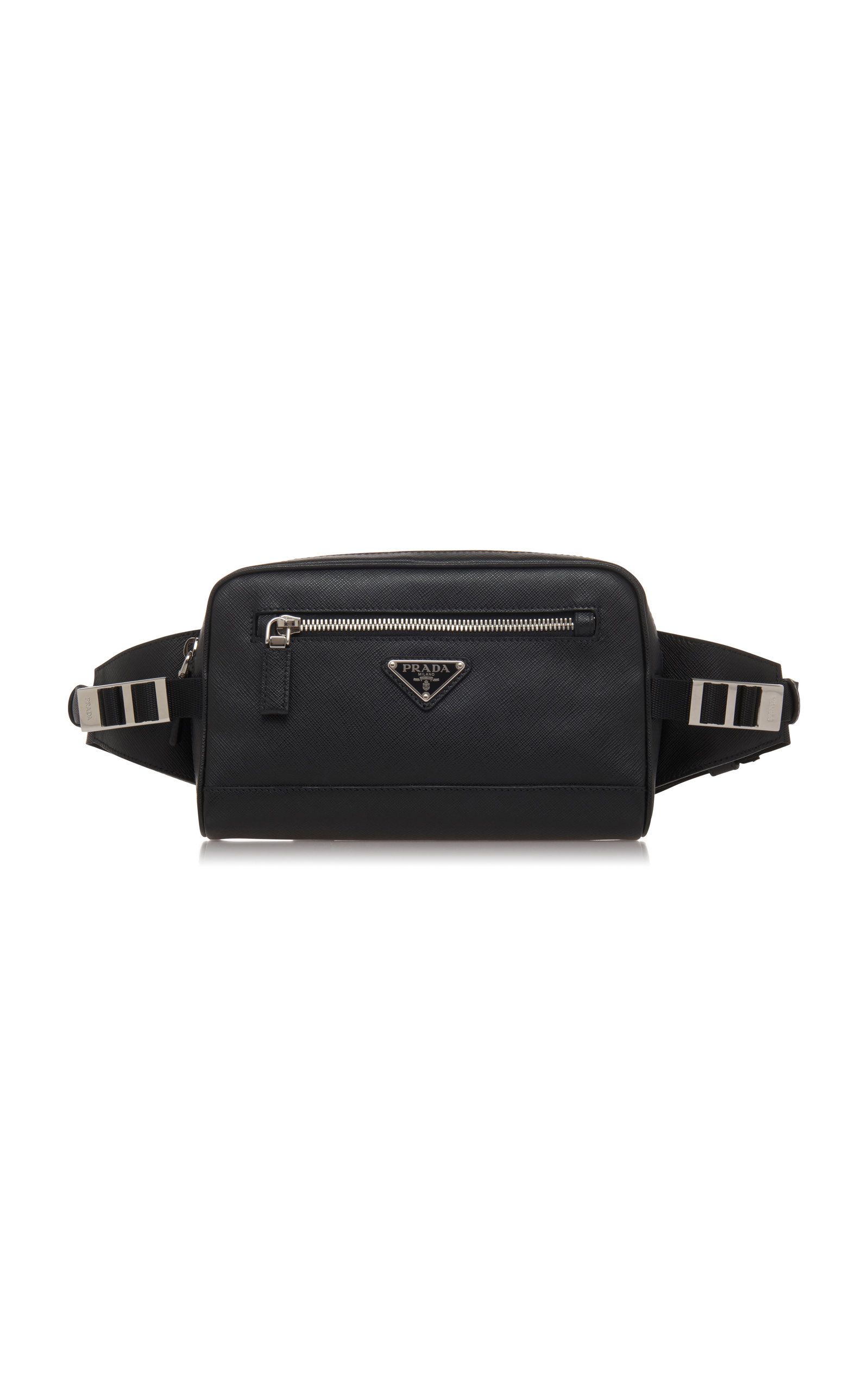 Prada Black Leather Hip Bag With Nylon Waistband | Moda Operandi Global