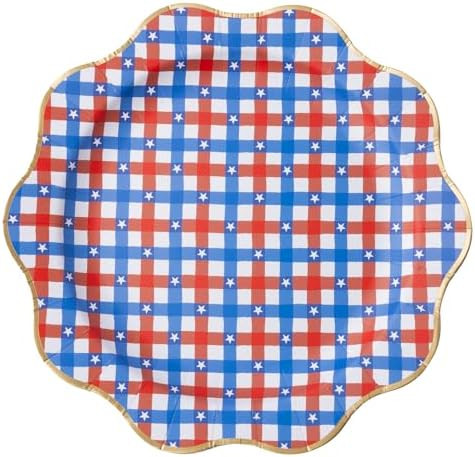 Bonjour Fête Red & Blue Gingham Star Large Paper Party Plates | Premium Party Supplies, Gold Foi... | Amazon (US)