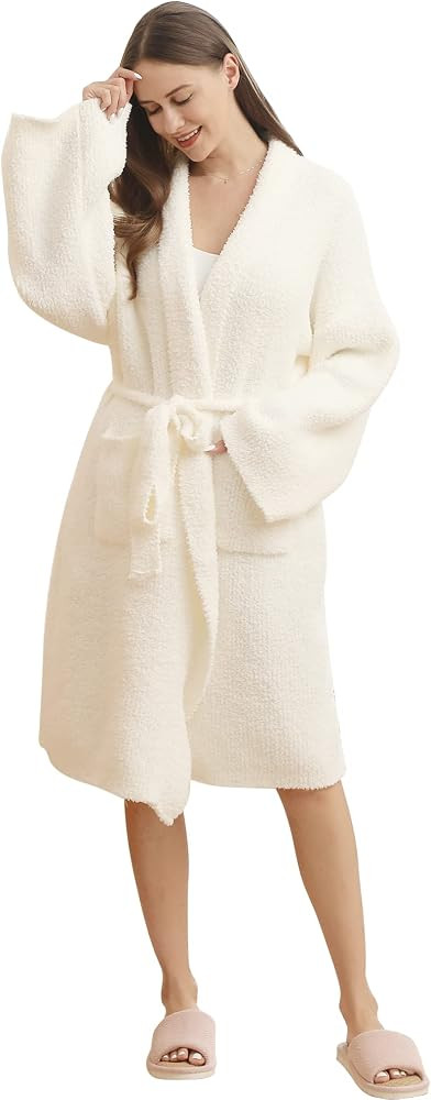 bearberry Plush Hoodless Bath Robe Women\u2019s Loungewear Sleep Robe Indoor Outfit | Amazon (US)