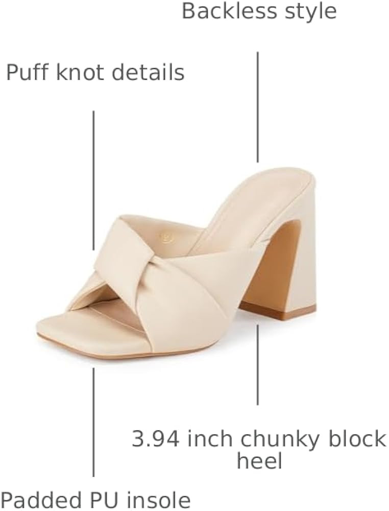 Coutgo Womens Chunky Heeled Mules Puffy Knot Square Open Toe Slip On Sandals Summer Evening Party... | Amazon (US)