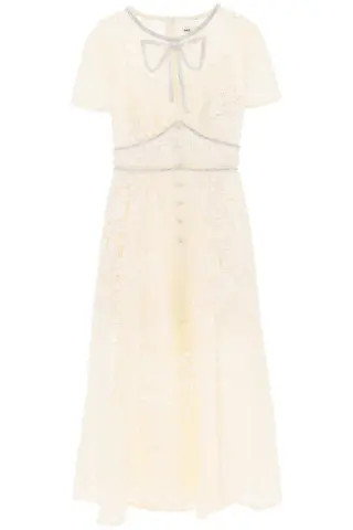SELF PORTRAIT MIDI DRESS IN FLORAL LACE WITH CRYSTAL BOW | Residenza725 US