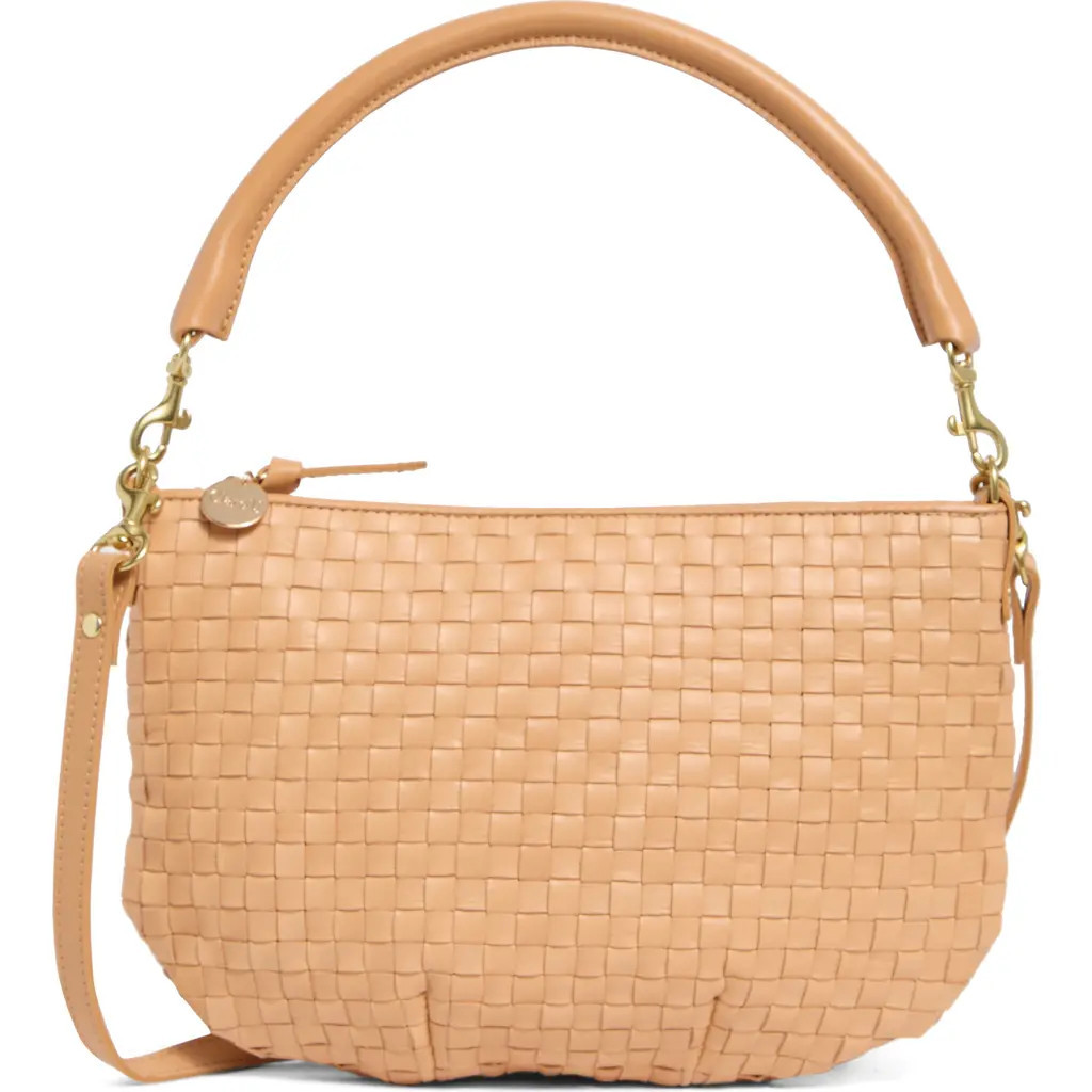 Clare V. Petit Moyen Woven Messenger Bag in Bisque Woven Checker at Nordstrom | Nordstrom