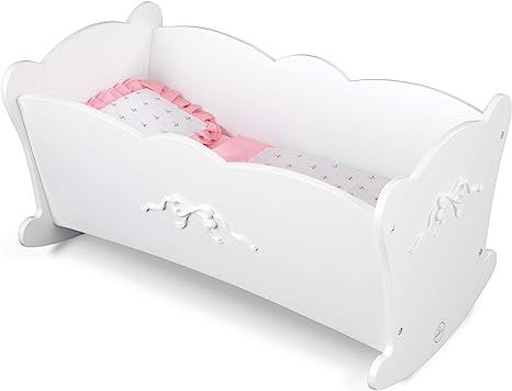 KidKraft Tiffany Bow Scalloped-Edge Wooden Lil Doll Rocking Cradle with Comforter, Pad and Pillow... | Amazon (US)