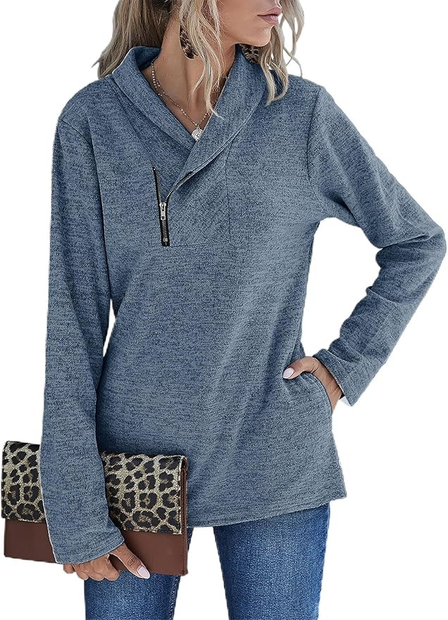 Romanstii Quarter Zip Sweatshirt for Women Fall Long Sleeve Cowl Neck Top 2025 Fashion Pullover w... | Amazon (US)