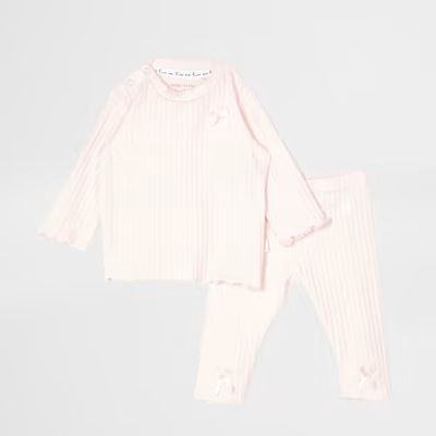 Baby pink bow ribbed legging outfit | River Island (UK & IE)