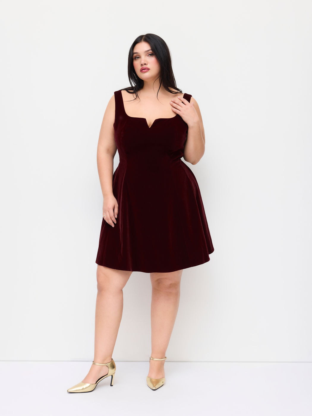 Velvet Velvet V-neck Ruffle Tie Back Knotted Mini Dress Curve & Plus For Daily Casual Date | Cider