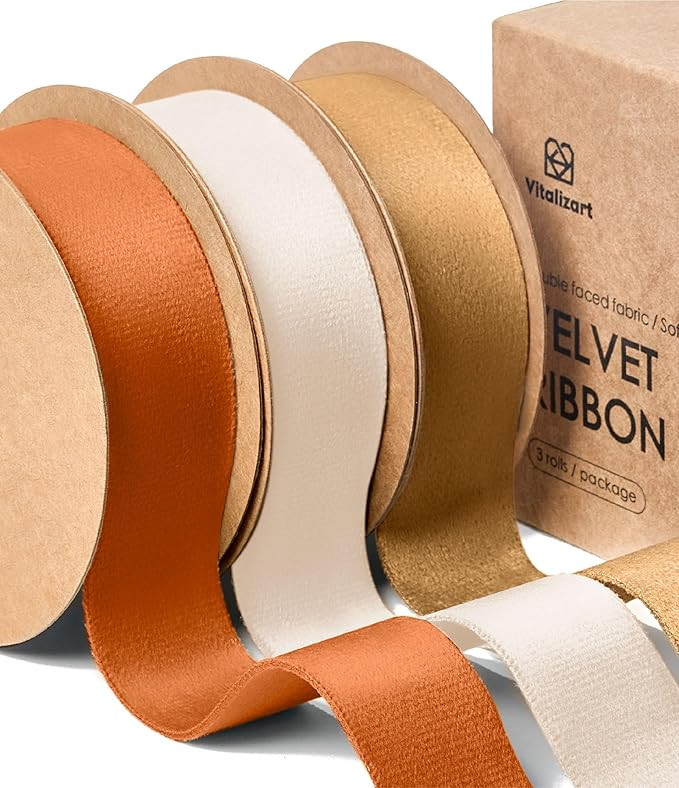 Vitalizart Fall Velvet Ribbon Set 1 Inch Double Faced for Christmas Ornaments Gift Wrapping 15 Ya... | Amazon (US)
