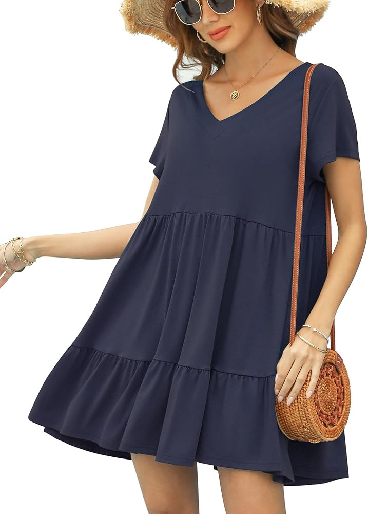 2024 Summer Dress for Women Casual Loose Short T Shirt Dress Cute Flowy Swing Babydoll Dress | Amazon (US)