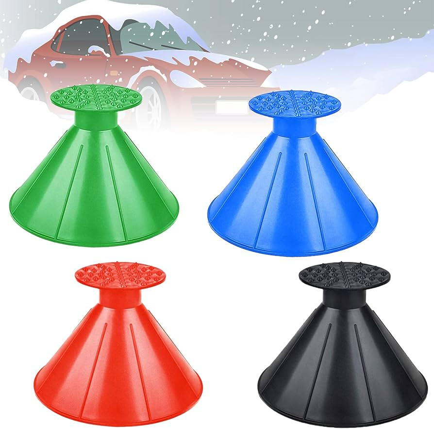Leaflai 4 Pack Round Ice Scraper, Windshield Cone Ice Scraper Magical Car Ice Scraper Round Snow ... | Amazon (US)