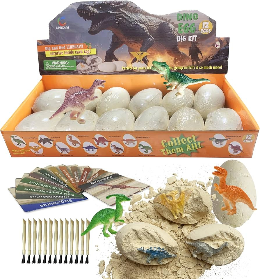 Dino Eggs Dig Kit 12Pcs Dinosaur Excavation Bricks Toys Archaeology Science STEM Experiments Toy ... | Amazon (US)