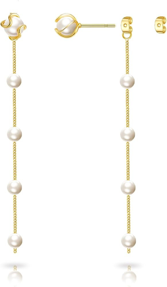 Zeffy Pearl Earrings for Women 14k Gold/Silver Pearl Drop Earrings Long White Pearl Tassel Dangle... | Amazon (US)