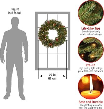 National Tree Company 24in Pre-Lit Crestwood Spruce Christmas Wreath | Amazon (US)