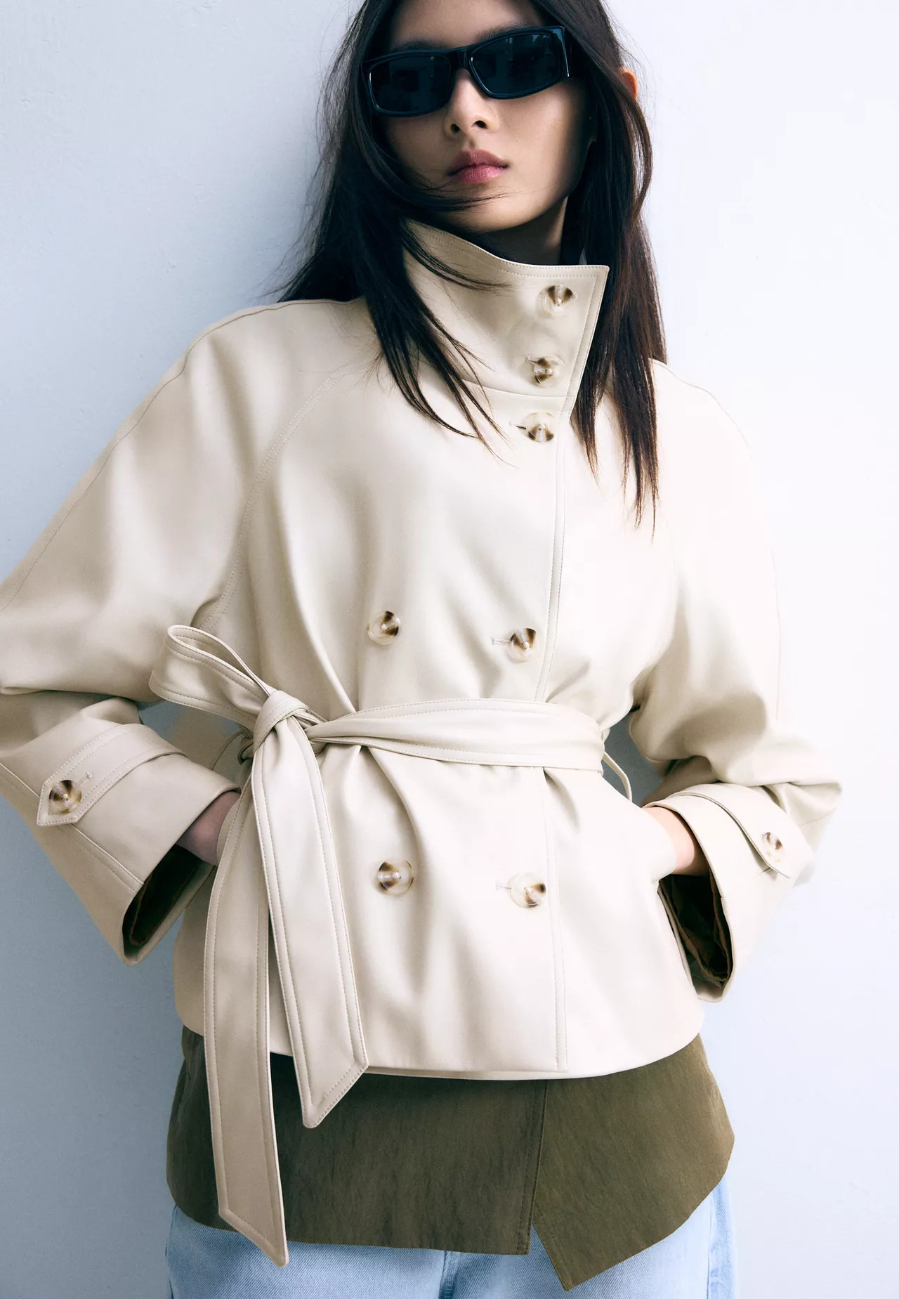 High neck leather effect trench coat - Women's fashion | Stradivarius United Kingdom | Stradivarius (UK)