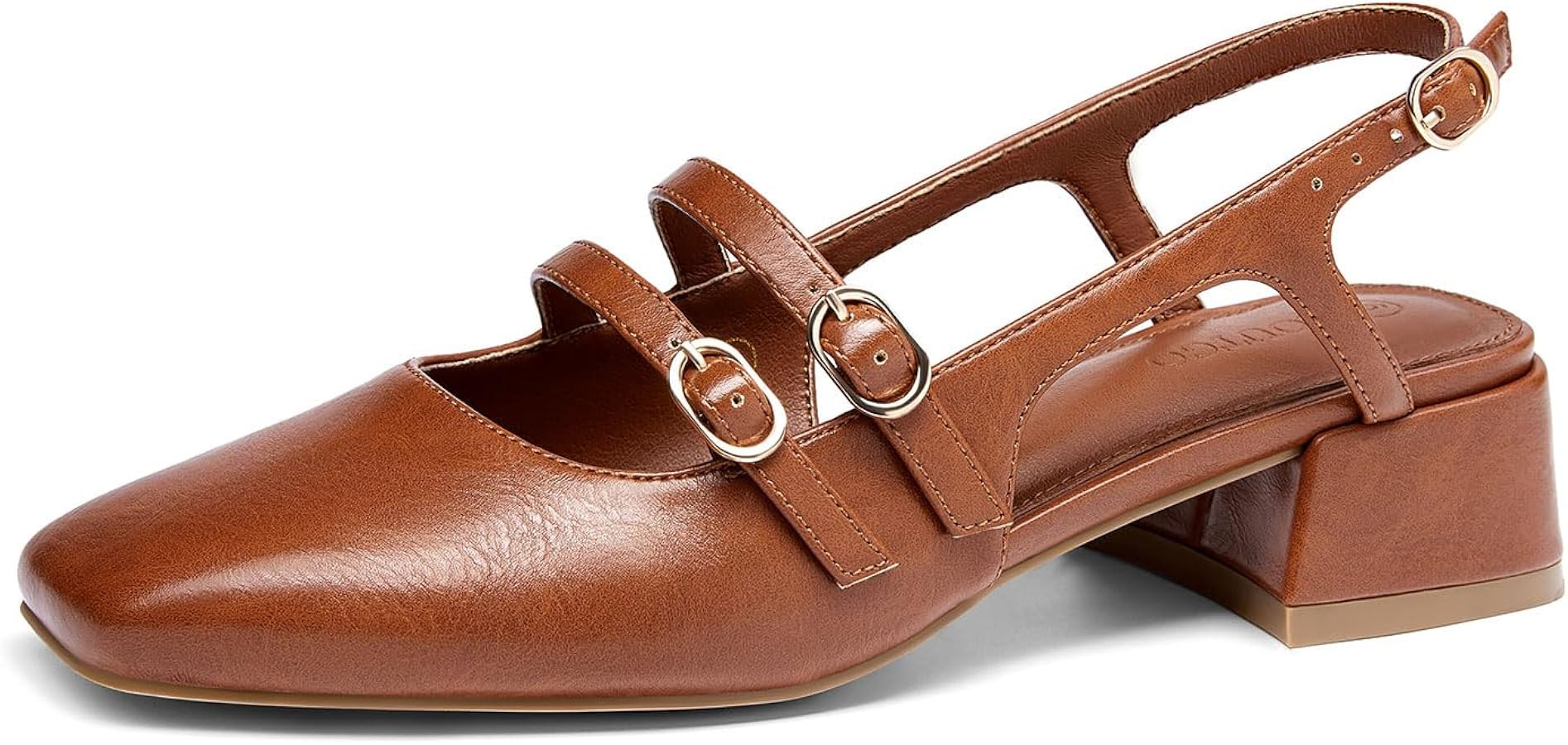 Coutgo Women's Mary Jane Chunky Low Heels Slingback Pumps Closed Square Toe Wedding Dress Shoes | Amazon (US)